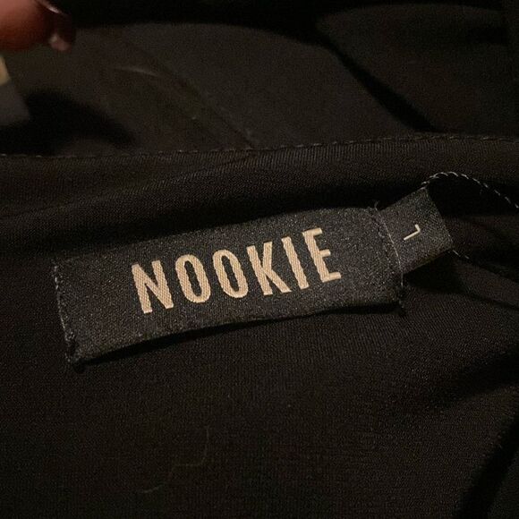 Nookie Lust Gown black one shoulder maxi dress front twist bodycon Revolve L - Picture 12 of 15